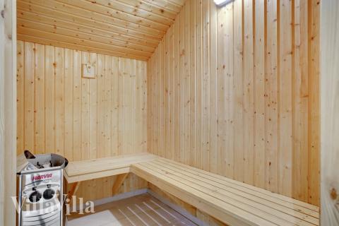 Genießen Sie die heiße Sauna im Luxusferienhaus Nr. 264 für 14 Personen