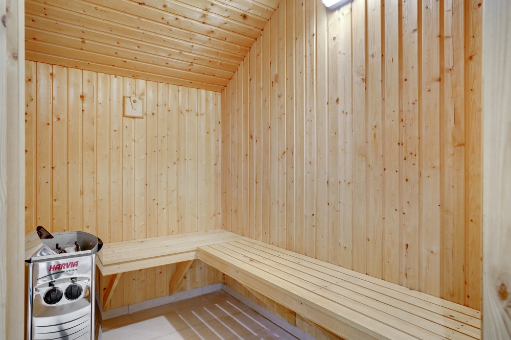 Genießen Sie die heiße Sauna im Luxusferienhaus Nr. 264 für 14 Personen