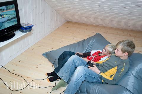 Auf dem Dachgiebel, der extra für die jüngeren Gäste eingerichtet wurde, gibt\'s gemütliche Sacksitze, einen Flachbild-TV mit DVD sowie eine Playstation 2