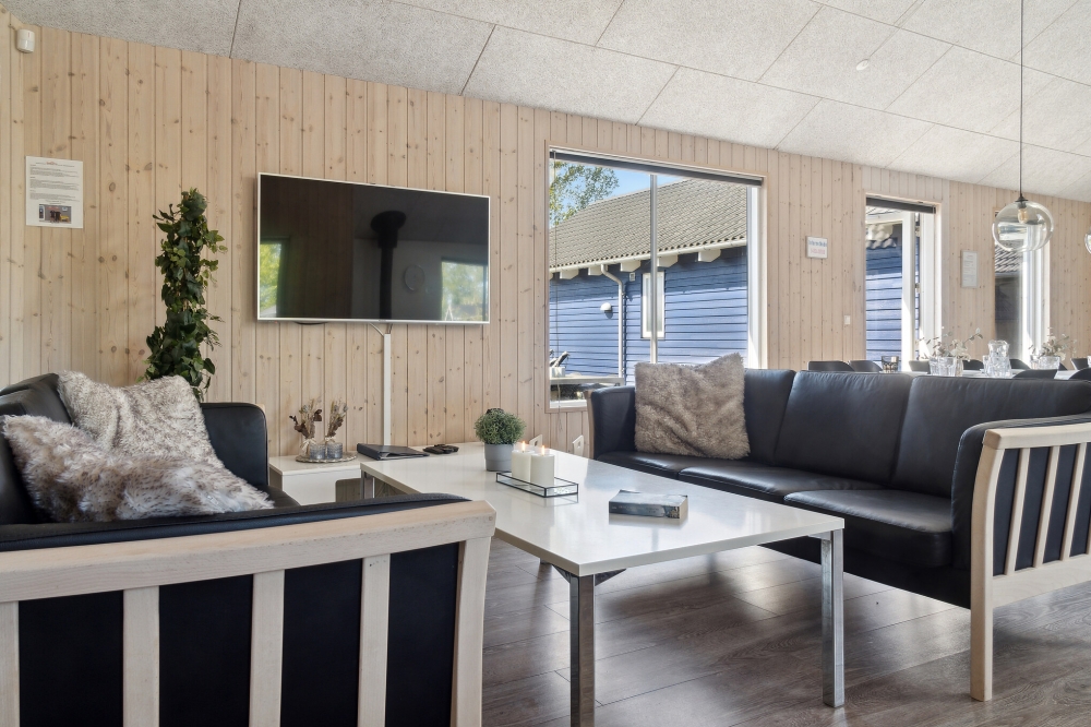 Die Couch im Luxusferienhaus Nr. 314 in Lolland/Falster/Mön lädt zu Gesellschaftsspielen oder zu Kinoabenden ein.