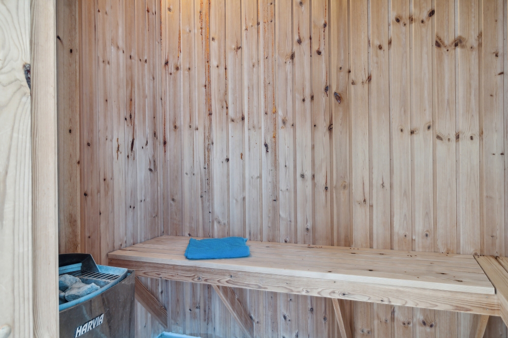 Genießen Sie die heiße Sauna im Luxusferienhaus Nr. 314 für 20 Personen