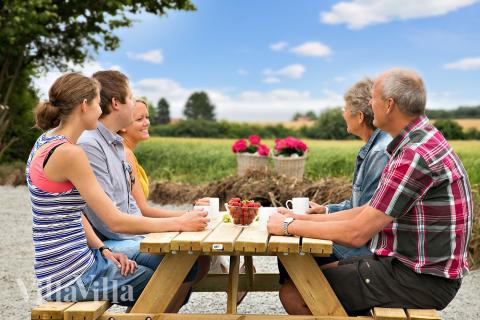 Genießen Sie einen Grillabend auf der Terrasse des Luxusferienhauses Nr. 318 in Fünen und seine Inseln