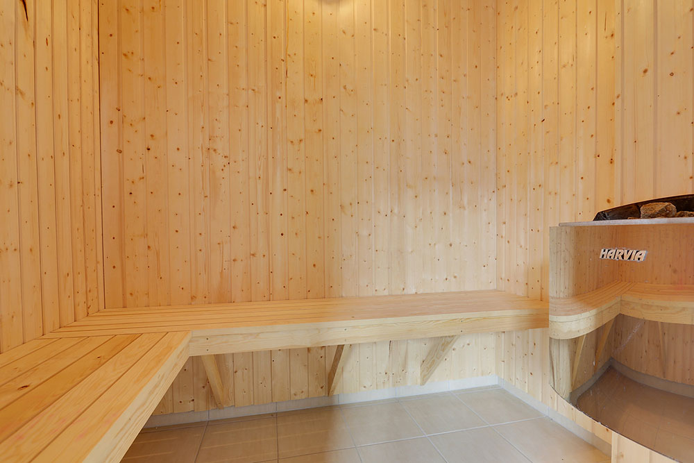 Genießen Sie die heiße Sauna im Luxusferienhaus Nr. 340 für 22 Personen