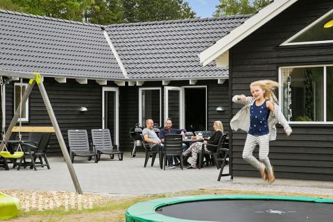 Zu dem attraktiven Ferienhaus Nr. 346 in Nordseeland gehört auch ein tolles Angebot im Außenbereich, z. B. Spieleturm und Schaukeln
