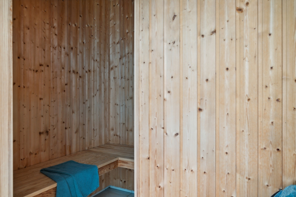 Genießen Sie die heiße Sauna im Luxusferienhaus Nr. 352 für 14 Personen
