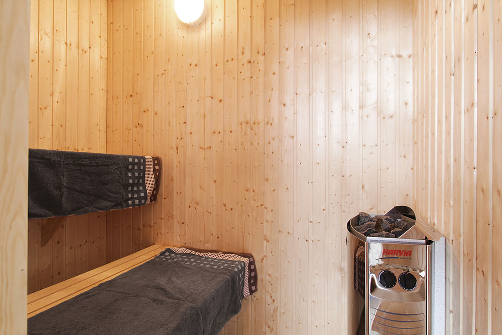 Genießen Sie die heiße Sauna im Luxusferienhaus Nr. 358 für 18 Personen