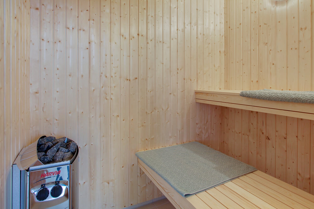 Genießen Sie die heiße Sauna im Luxusferienhaus Nr. 407 für 22 Personen