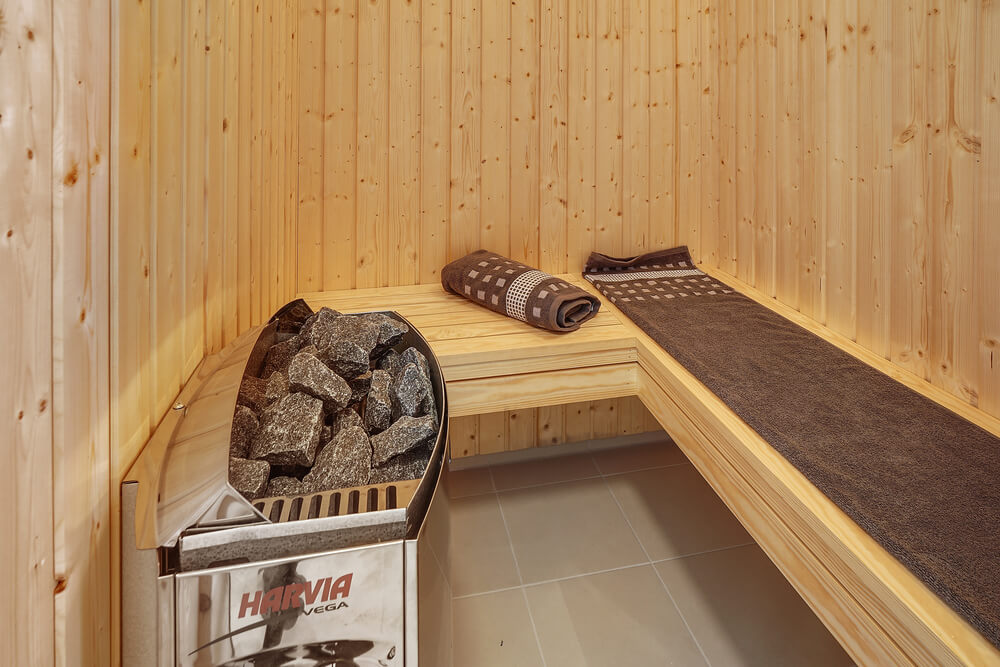 Genießen Sie die heiße Sauna im Luxusferienhaus Nr. 722 für 10 Personen