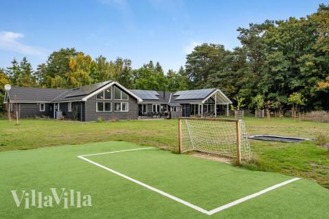 Zu dem attraktiven Ferienhaus Nr. 438 in Nordseeland gehört auch ein tolles Angebot im Außenbereich, z. B. Spieleturm und Schaukeln