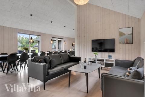 Die Couch im Luxusferienhaus Nr. 438 in Nordseeland lädt zu Gesellschaftsspielen oder zu Kinoabenden ein.