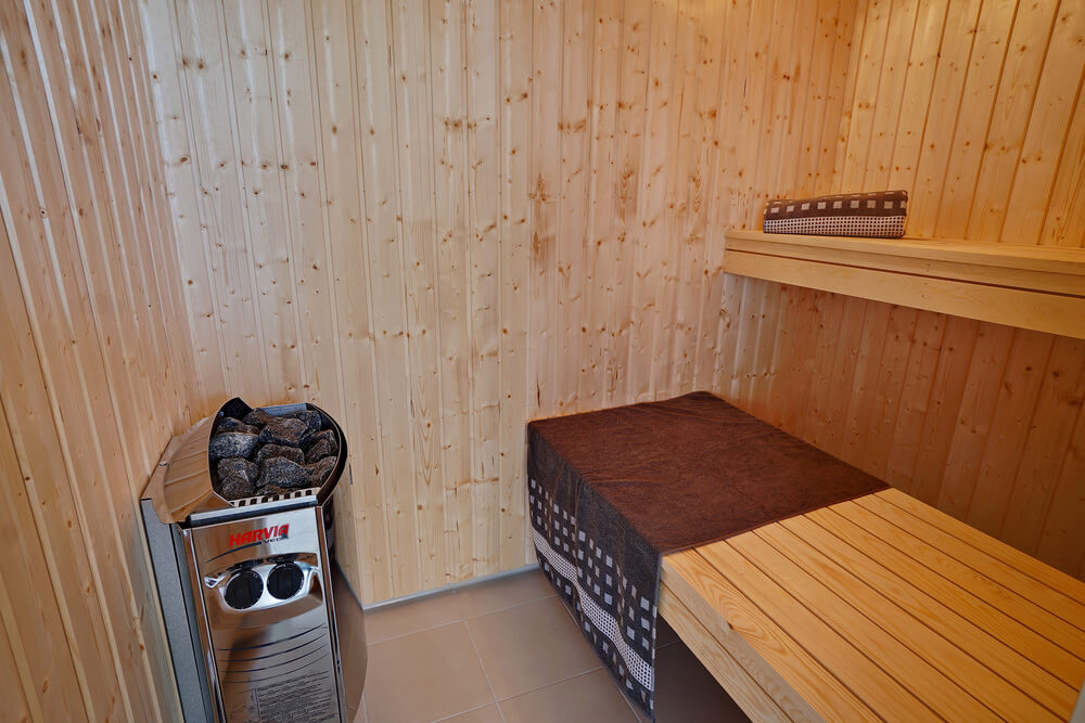Genießen Sie die heiße Sauna im Luxusferienhaus Nr. 720 für 18 Personen