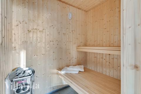 Genießen Sie die heiße Sauna im Luxusferienhaus Nr. 502 für 18 Personen