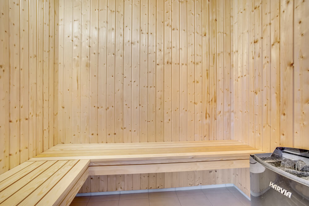 Genießen Sie die heiße Sauna im Luxusferienhaus Nr. 529 für 20 Personen