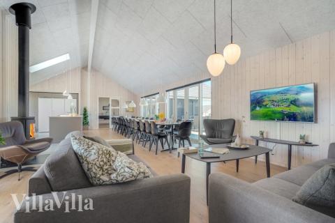 Die Couch im Luxusferienhaus Nr. 542 in Limfjord lädt zu Gesellschaftsspielen oder zu Kinoabenden ein.