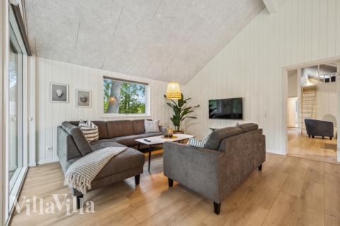 Die Couch im Luxusferienhaus Nr. 750 in Deutschland lädt zu Gesellschaftsspielen oder zu Kinoabenden ein.