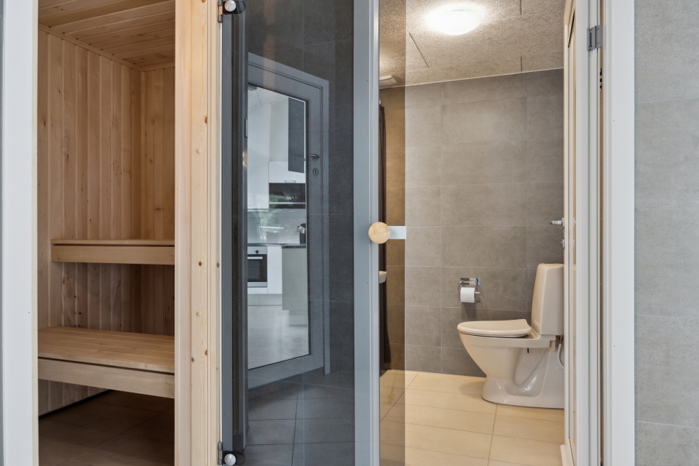 Genießen Sie die heiße Sauna im Luxusferienhaus Nr. 756 für 16 Personen