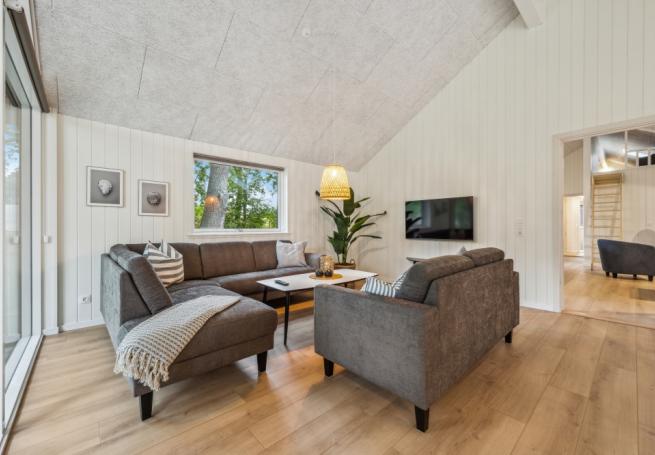 Die Couchecke im Luxusferienhaus Nr. 826 in Ostjütland.
