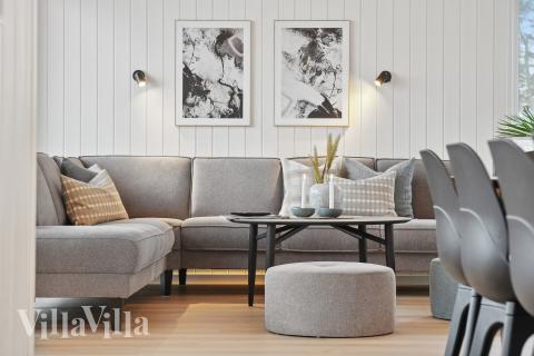 Die Couch im Luxusferienhaus Nr. 630 in Fünen und seine Inseln lädt zu Gesellschaftsspielen oder zu Kinoabenden ein.