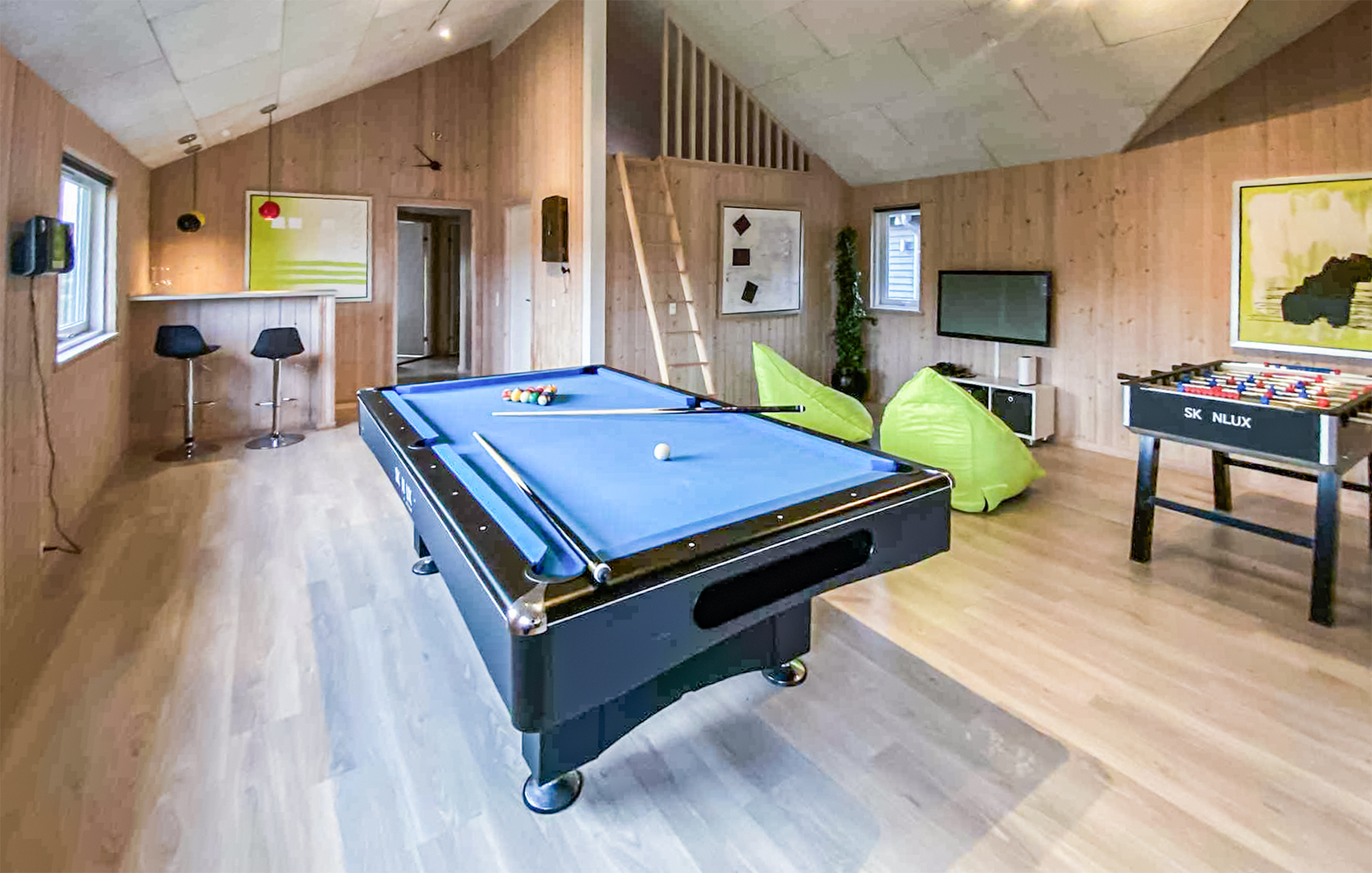 Das Luxusferienhaus 281 für 18 Personen hat einen großen Aktivitätsraum mit u. a. Billard und Darts