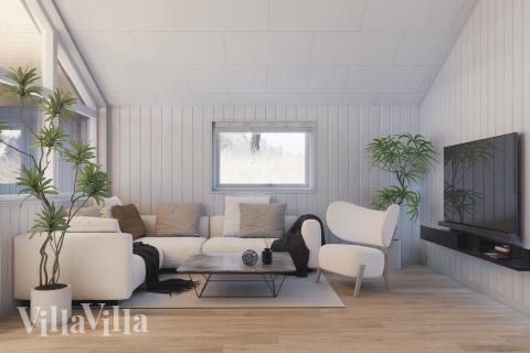 Die Couch im Luxusferienhaus Nr. 931 in Ostjütland lädt zu Gesellschaftsspielen oder zu Kinoabenden ein.