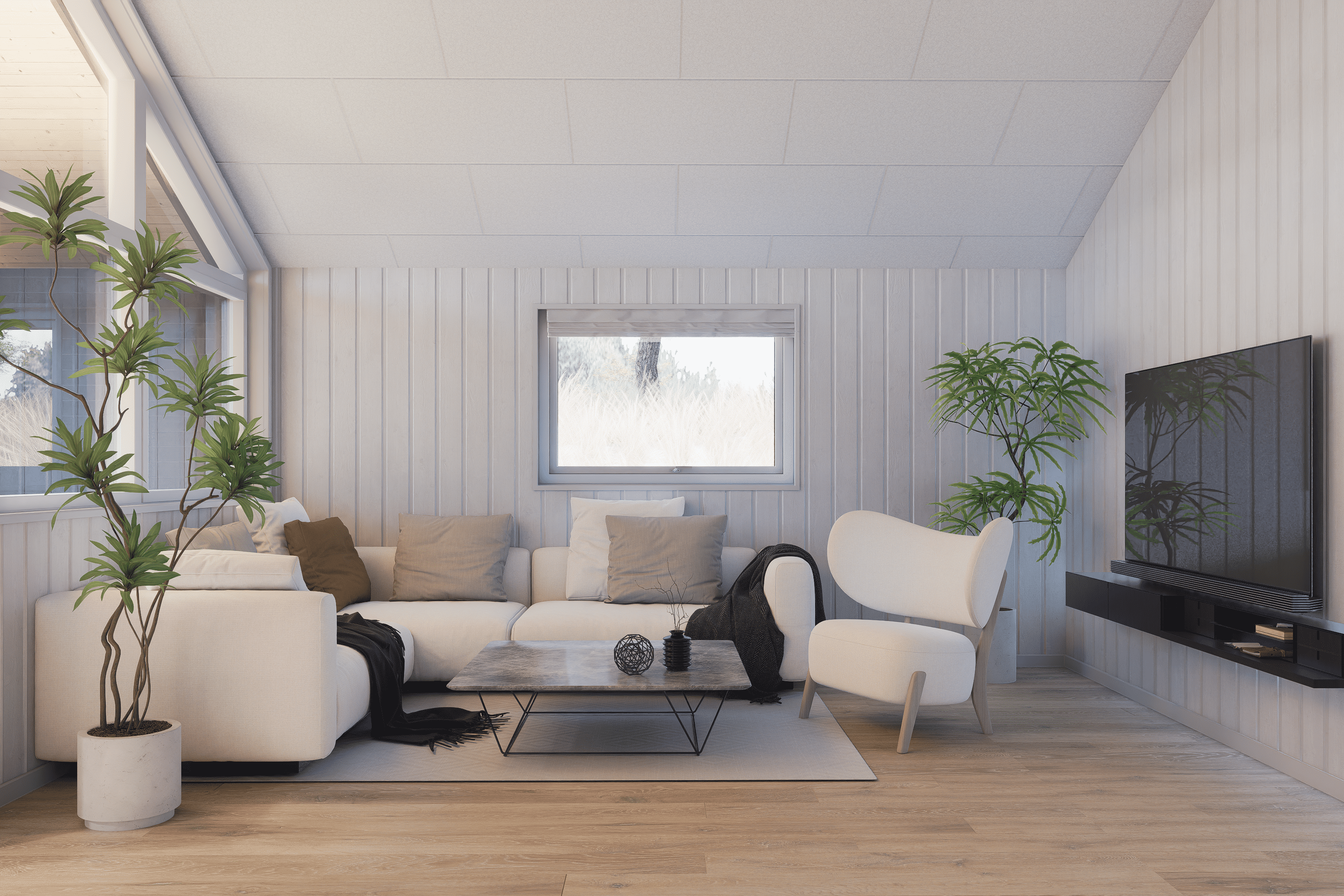 Die Couchecke im Luxusferienhaus Nr. 919 in Fünen und seine Inseln.