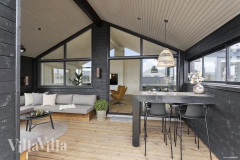 Genießen Sie einen Grillabend auf der Terrasse des Luxusferienhauses Nr. 919 in Fünen und seine Inseln