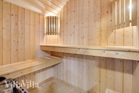 Genießen Sie die heiße Sauna im Luxusferienhaus Nr. 956 für 12 Personen