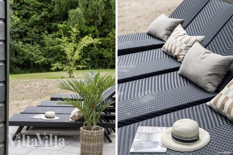 Das Luxusferienhaus Nr. 826 hat eine tolle Terrasse, die mit hochwertigen Gartenmöbeln für 18 Personen ausgestattet ist.