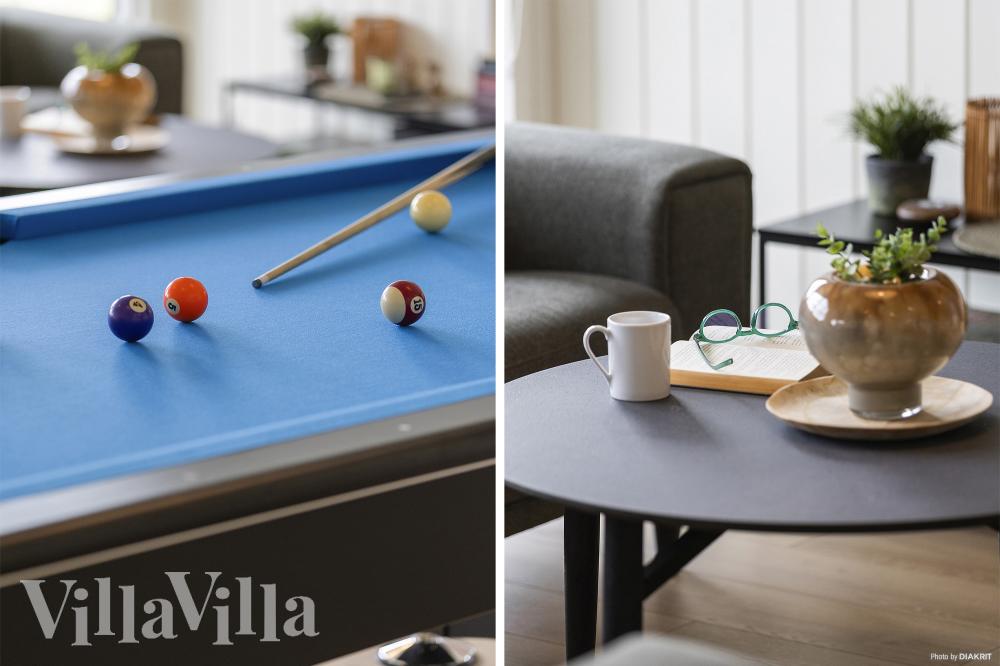 Neben den vielen schönen Stunden, die man im Poolbereich des Hauses verbringen kann, bietet das Luxusferienhaus 932 auch Spielevergnügen bei Billard/Tischtennis und Darts