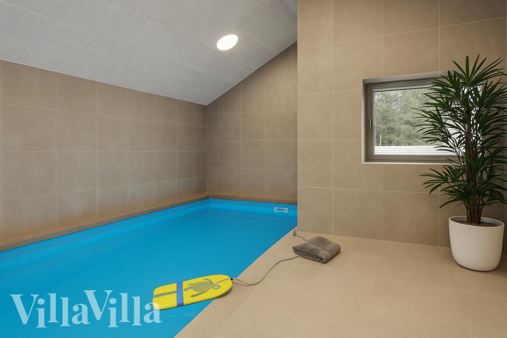 Das Ferienhaus 972 hat einen schicken Poolbereich mit Wasserrutsche, einem geräumigen, eingelassenen Whirlpool und einer Sauna.
