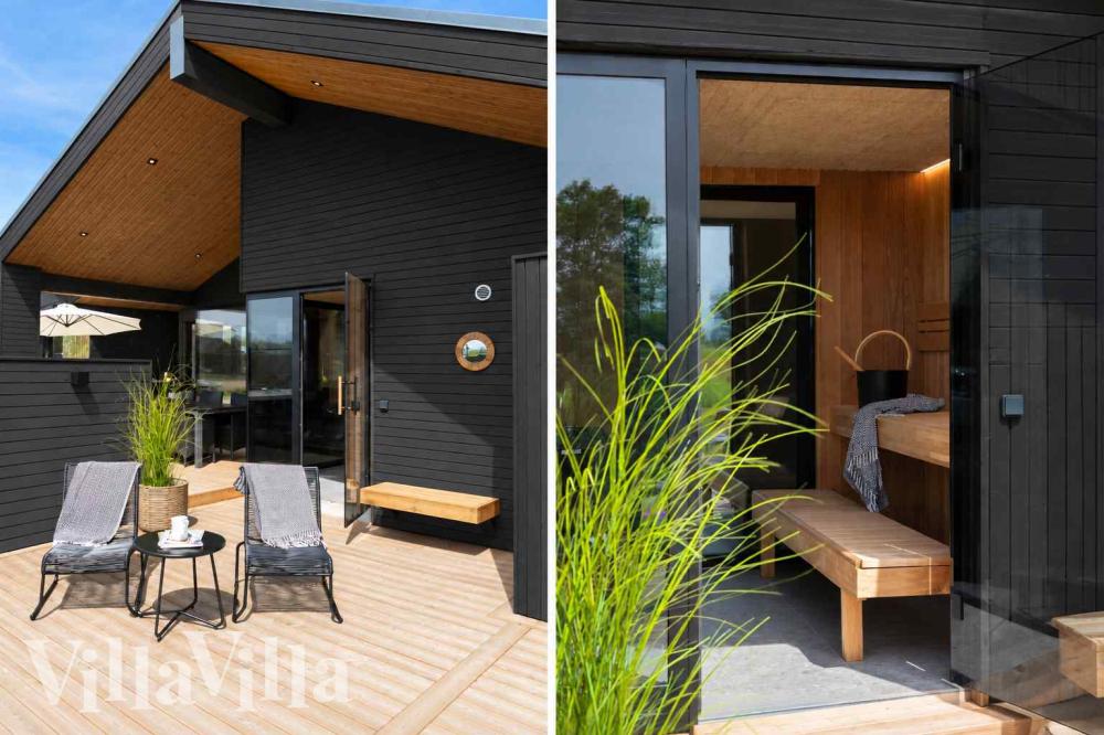 Genießen Sie einen Grillabend auf der Terrasse des Luxusferienhauses Nr. 1023 in Fünen und seine Inseln